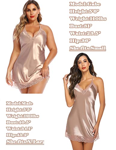 Image of Avidlove Women Lingerie Satin Lace Chemise Nightgown V Neck Mini Babydoll Sexy Full Slips Sleepwear S-4XL