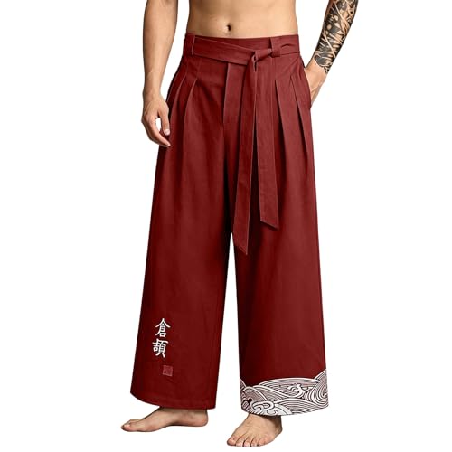 Pantalon coton lin hommes laçage taille élastique décontracté - 2
