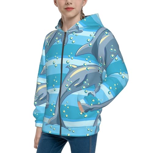 Dolphin Kid Hoodies Boys Zip Up Sweatshirts Girls Pullover with Pocket