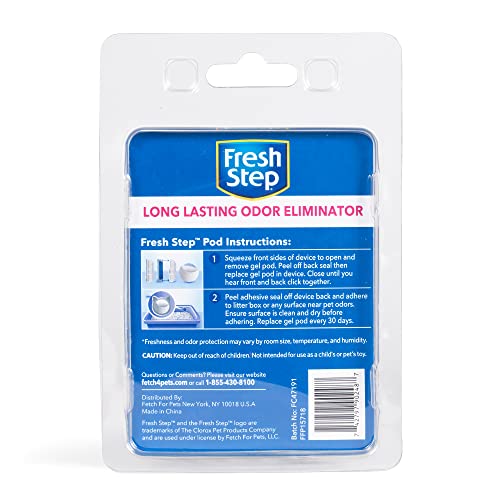 Fresh Step, Litter Box Deodorizer, Deodorizing Gel Pod, 2 Refills | Cat-head shaped grey device with blue center, side and back vents, peel-and-stick adhesive mount, 30 days of odor control - image 7