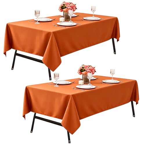 ZarzaaSik 2-Pack 60x102 inch Rust Orange Table Cloths, Solid Stain and Wrinkle Resistant Oblong Tablecloth, Premium Plain Weave Polyester Fabric Rectangle Table Linen Covers for Hotel, Wedding