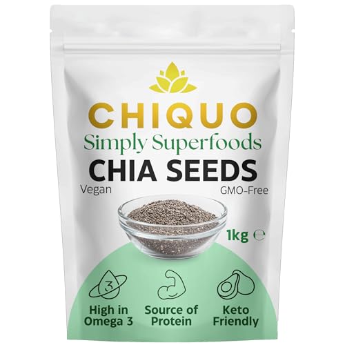 Chiquo Chia Seeds 1kg High Fibre & Plant-Based Protein Omega-3 Rich Superfood Vegan Keto & Low-Carb Friendly Resealable Pack Ideal for Smoothies Baking & Meal Prep