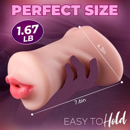 Image of 3 in 1 Pocket Pussy Male Masturbator-Soft Flesh Male Sex Toys for Men with Mouth, Tight Vagina & Anal, Realistic Blowjob Male Stroker Sex Toy with Easy-Clean Open End,Includes Lube & Drying Stick