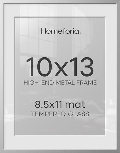 Image of Homeforia 10x13 Picture Frame Silver, High End Metal 10x13 Frames with Mat 8.5x11, 10 x 13 Silver Poster Frames Matted to 8.5 x 11 inch Photo, 10by13 Hanging Frames, Tempered Glass, Wall Kit, Set of 1