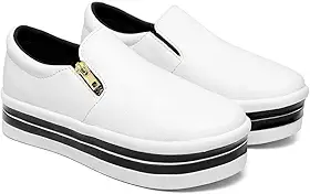 Slip On Feminino Sola Alta Tênis Plataforma Com Zíper Macio Iate Camurça Para Ficar Alta