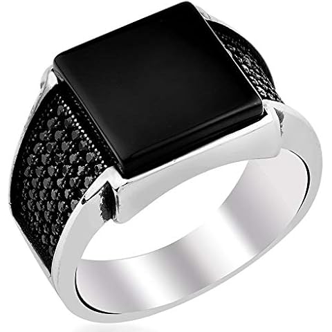 Handmade 925 Sterling Silver Men Rings with Onyx Stone Worth £40 (S) Cover