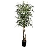 Hand-Made 6.5' Deluxe Artificial Olive Tree, Artificial Plant, Cypress & Alabaster