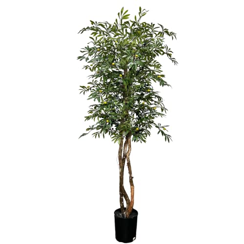Hand-Made 6.5' Deluxe Artificial Olive Tree, Artificial Plant, Cypress & Alabaster #TOP4