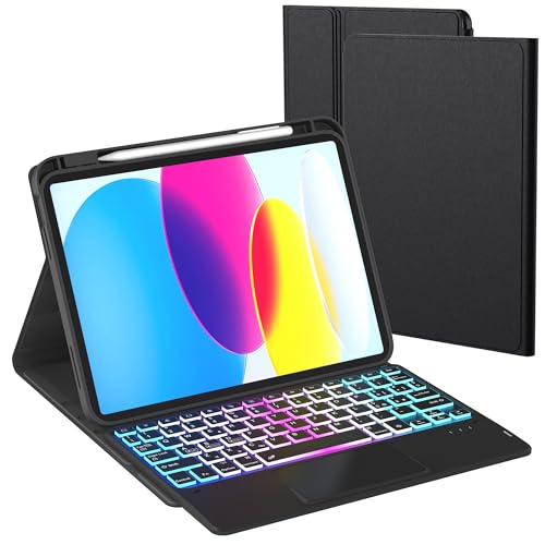 Custodia Con Tastiera per iPad 10 Generazione 10.9 2022/11 Generazione A16 2025: Tastiera Retroilluminata a 3 Zone e 7 Colori Con Trackpad Intelligente - Tastiere Rimovibile Con Layout Italiano QWERTY