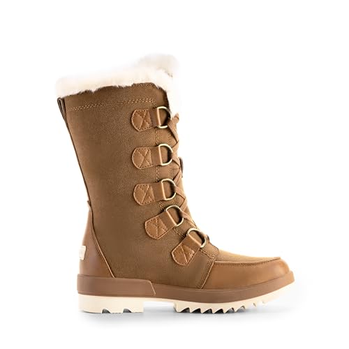 DREAM PAIRS Snow Winter Boots for Women Resistant Warm Mid-Calf Boots Faux Fur Lined Lace Up Anti-slip Outdoor Hiking Booties,Size 6,Tan,SDSB2415W