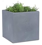 Greeneria Elegant Modern Cement Gray Square Indoor Outdoor Planter Pot – 24”H x 24”W x 24”L - Cube Shaped Fiberstone Flower Planters