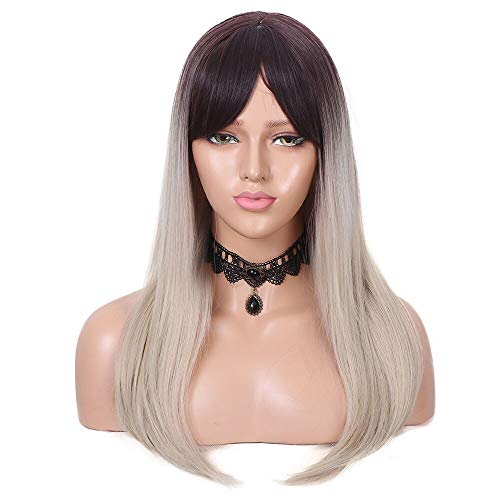 Fani Wigs Long Straight Blond Ombre Wigs for Women Dark Roots Middle Part Synthetic Full Wig Cosplay Wigs with Free Wig Cap (4#/Blonde)