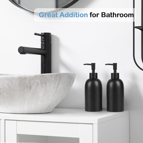 Image of Natheeph Soap Dispenser Fill Dish Soap Hand Soap for Bathroom (2PC Black) | 14OZ, Great for Bathroom /Kitchen Sink, Ceramic Soap Pump Dispenser, Refillable Shampoo, Detergent, Lotion, Shower Gel