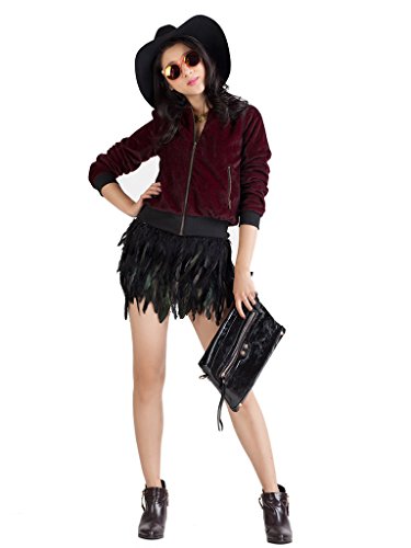 Persun Women Mid Waist A-Line Mini Feather Skirt, Black, Small3