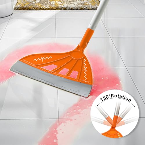 Image of Multifunction Magic Rubber Air Broom, Replaceable Silicone Floor Squeegee, Sweeper and Scrape 2 in 1 Household Cleaning Squeegee Broom for Floor, Bathroom, Kitchens, Tile, Glass (Orange)