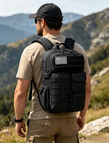 Tactical Backpack - Military waterproof backpack with multiple pockets and tactical gear for the outdoors (Black, 25L) - Image 3