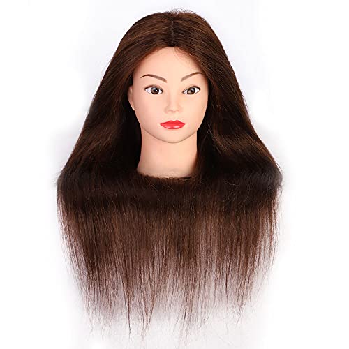Hair Mannequin Head with 60% Human Hair, Cosmetology Manikin Head with Hair,Doll Head for Hair Styling Training Braiding （20 inches， Brown）