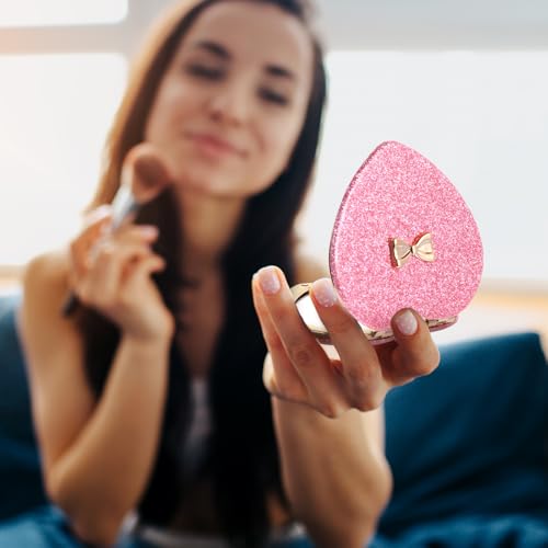 Espejo de maquillaje portátil pequeño en forma de corazón rosa miniatura 6
