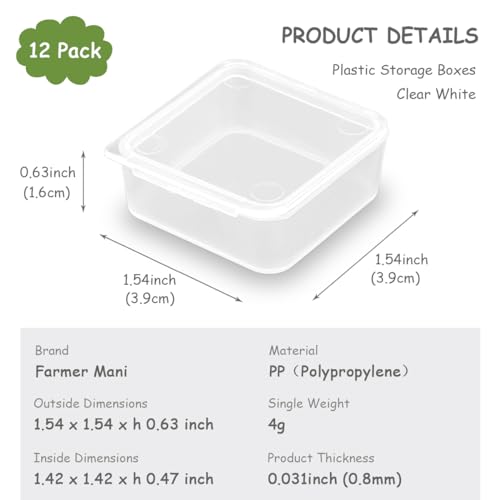 Image of Square Mini Plastic Storage Containers (1.54 x 1.54 x 0.63 inch), 12 Pack Rectangle Clear Craft Supply Case with Lids,Square Bead Organizers for Beads, Earplugs, Pins, Small Items etc