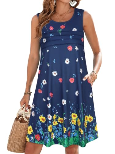 Image of CHICGAL Womens Summer Dresses Casual Loose Pleated Front Tshirt Sleeveless Tank Sundresses with Pockets 2026