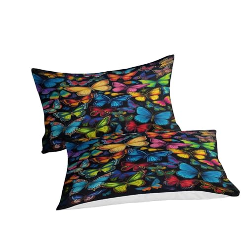 Housse de couette papillon coloré parure de lit 3 pièces microfibre