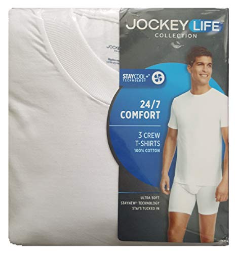 Jockey Life 3-Pack Men's Premium Cotton T-Shirts - White 100% Cotton