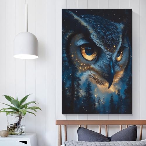 Tableau chouette 50x75cm pour cacher mur vide deco chambre