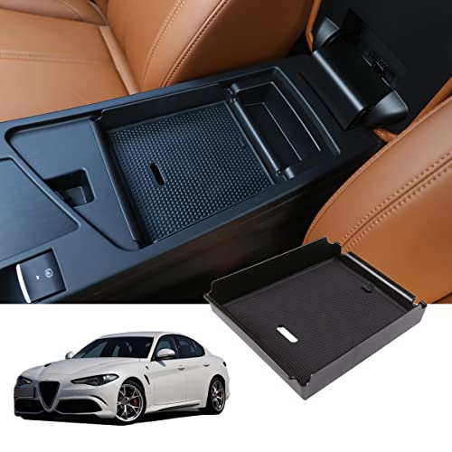 LLKUANG Armrest Storage Box Compatible with Alfa Romeo Giulia 2017 2018 2019 Accessories Car Armrest Insert Storage Box Tray Organize Armrest Box Organizer Tray with No-Slip Mat Glove Phone Box