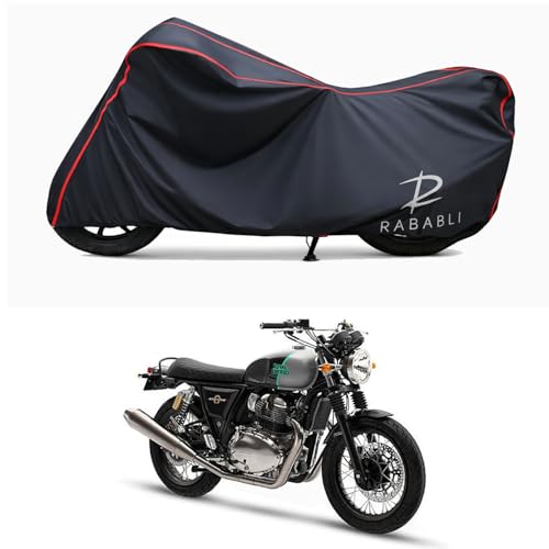 Image of Waterproof Bike Body Cover Compatible for | Royal Enfie Interceptor 650 Mark | Taffeta Fabric, Red Piping Design, Bottom Elastic Fit | Dustproof, Sun UV & Rain Protection for All Bikes