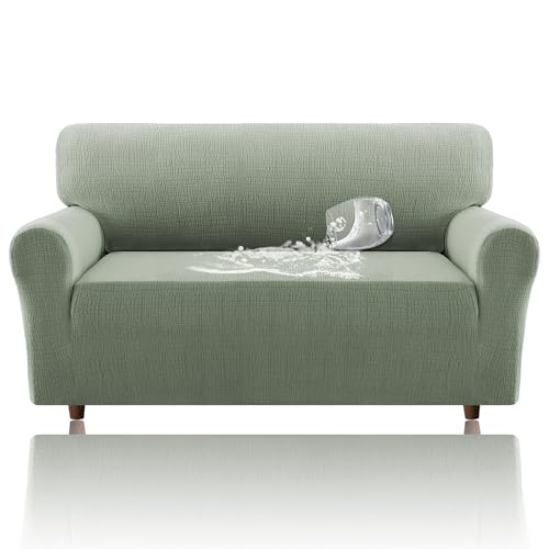 H.VERSAILTEX Jacquard Sofa Slipcover with Waterproof Seat Furniture Protector 1 Piece Stretch Sofa Covers with Elastic Bottom for Kids, Pets, Dog(Loveseat, Sea Grass)