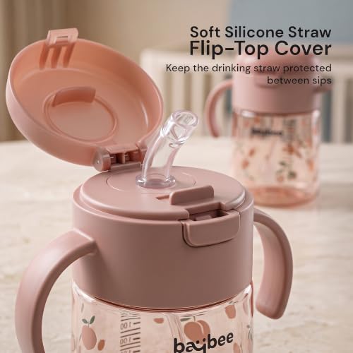 Image of BAYBEE Sipper for Baby with Soft Silicone Straw | Baby Sippy Cup with Anti-Spill Lock Water Bottle with Twin Handles | BPA-Free Tritan Drinking Sipper for Kids for Infants & Toddlers (280ml - Orange)