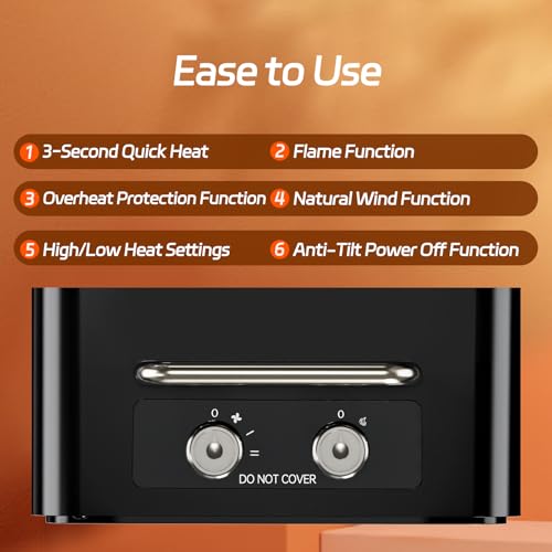 Feculs Electric Fireplace Heater, 3-IN-1 Portable Fireplace Heaters for Indoor Use, 750/1500W Space Heater Indoor, Realistic 3D Flame, 2 Heating and Fan Modes, Space Heater for Office Bedroom Indoor by Feculs - Image 5