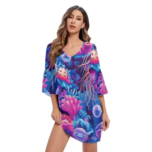 Robe de plage hawaïenne fluide et légère imprimée de méduses colorées