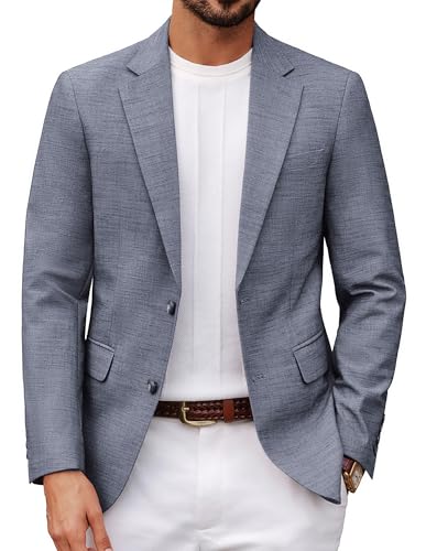PJ PAUL JONES Mens Blazers Smart Casual 2 Buttons Suit Jackets Linen Blazer Denim Blue XL