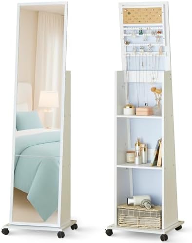 LUXFURNI Rotating Jewelry Armoire with Mirror, 63" Full Length Mi...
