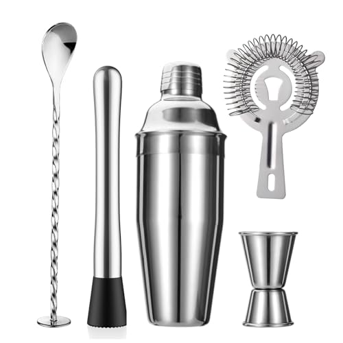 Zpufaw JJTZ5 5-Piece Cocktail Shaker Set Shaker Strainer Jigger T-Mixing Spoon Muddler Bartender Kit Stainless Steel Bar Set Housewarming Gift cover