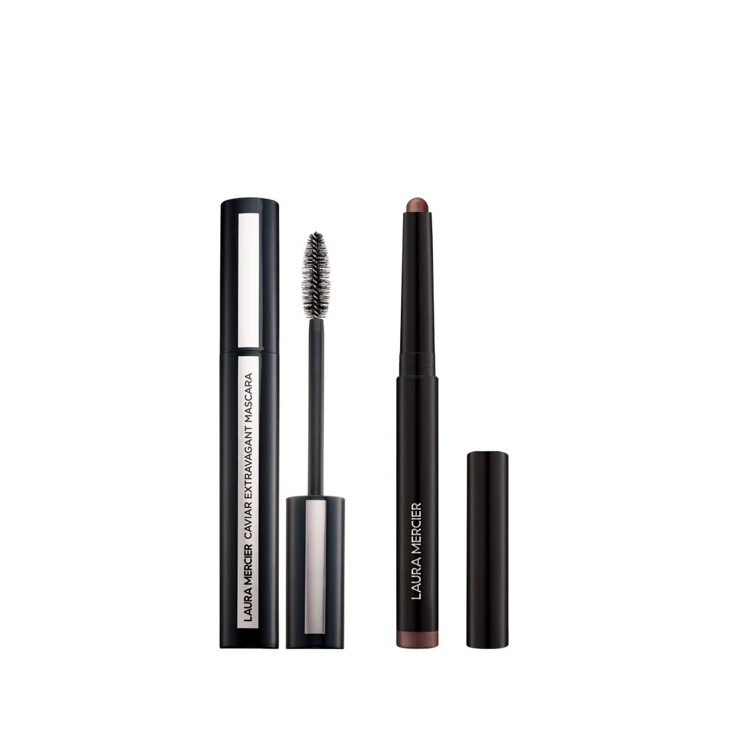 Laura Mercier Caviar Stick Cream Eyeshadow: Shimmer Finish, 24HR Wear, Long Lasting, Rich Color, Easily Blendable and Buildable, Waterproof, Burnished Bronze + Caviar Extravagant Mascara Bundle