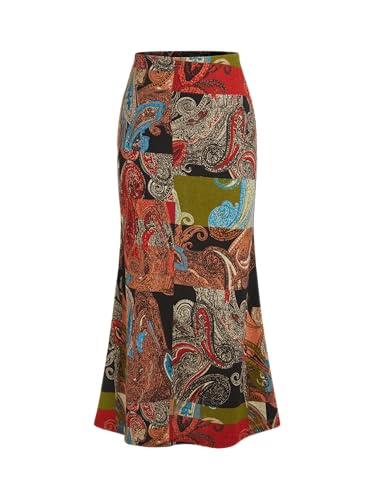 CIDER Maxi Skirt for Women Aztec Colorblock Mermaid Long Mid Waist Knit High Stretch Skirts for Women Trendy