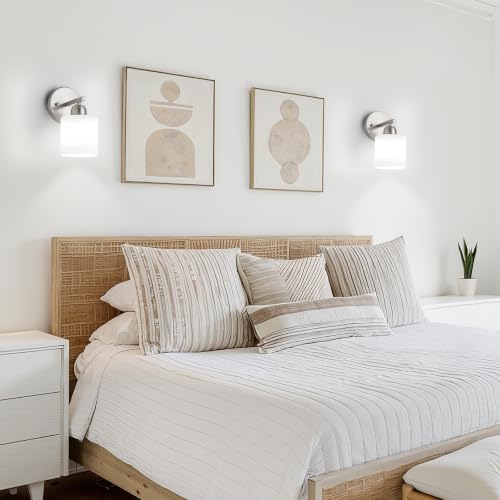 Image of Brushed Nickel Bathroom Light, Anti-Rust Finish 2PCS Light Bathroom Vanity Light Brushed Nickel, Milky White Frosted Glass Shades, E26 Socket