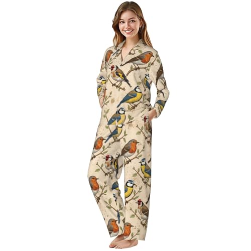 Image of Women'S Long Sleeve Pajama Set Soft Loungewear Button-Down Top & Elastic Waist Pants S- 2XL