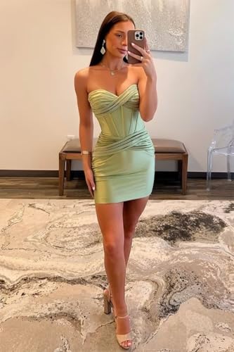 Teen's Satin Strapless Corset Pleated Homecoming Dresses Sexy 2025 Short Prom Dress DI2804