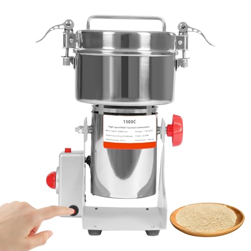 1500g Grain Mill Grinder, 4100W 110V High Speed Electric Stainless Steel Grinder Commercial Spice Grinders Cereals Corn Flour Pulverizer Powder Machine for Dry Grains Spices Cereals Coffee Corn Pepper
