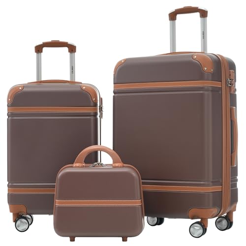Merax Luggage Set 2 Piece Suitcase Set with Cosmetic Case Expandable Spinner Wheels Vintage Luggage Sets(Brown,20