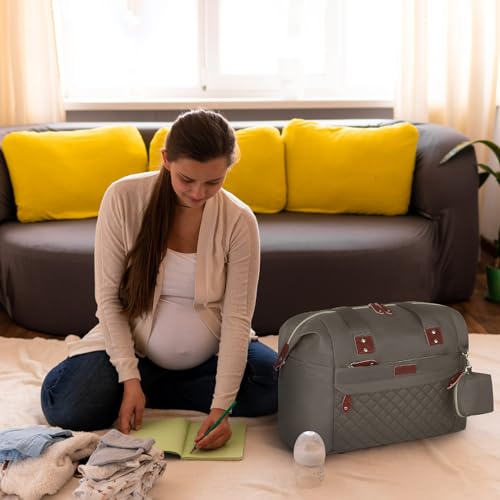 Image of Pritent Diaper Bag Tote, Diaper Baby Bags with Pacifier Case, Shoulder Straps, Stroller Clips, Waterproof Large Mommy Maternity Travel Baby Bag for Mom and Dad, khaki, Medium