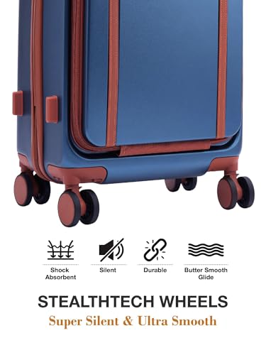 Image of FUR JADEN The Wayfarer Polycarbonate Travel Luggage Suitcase with 8 StealthTech Silent Shock Absorbing Wheels, TSA Lock & Aviation Grade Telescopic Trolley (Cobalt Navy, TechPro Set)