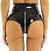 Women G-String Thongs High Gloss PVC Leather Sexy Open File Shaping Zipper High Waist Sexy Shorts sexy (Black, XXL)