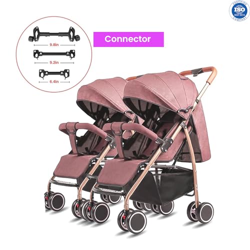 Image of Safe-O-Kid Wander Baby Twins Buggy Stroller with 1 Year Warranty Two Babies Pram /Kids /Infants /Toddlers of 0-3 Years with Swivel Wheel / 3 Point Safety Harness Belt /Multi Recline Position- Pink