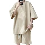 [Yeecan] 夏服 メンズ セットアップ Tシャツ メンズ 半袖 上下 セット 大きいサイズ 無地 ゆったり おしゃれ トップス ハーフパンツ ショート パンツ アップ スポーツウェア ルームウェア セットアップ 快適 おしゃれ 薄手-kaqi-L