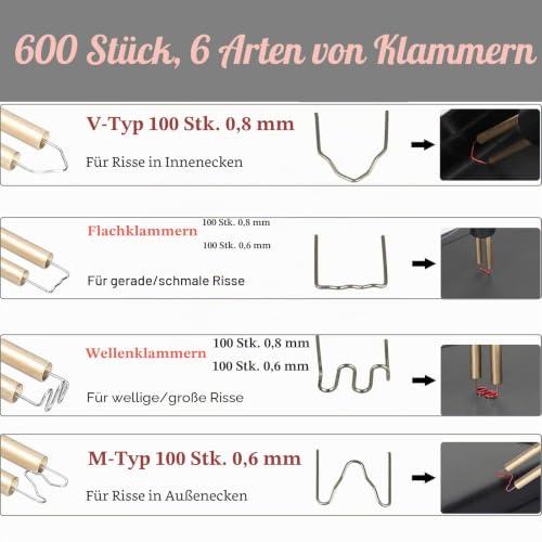 220W Kunststoff Schweißgerät Auto Stoßstange Reparaturset,2-in-1 Kunststoffs Reparaturset mit 800PCS Klammern 64pcs 8 Typen Kunststoff-Schweißstäbe,Kunststoffs Schweißen,Hot Hefter für Auto Stoßstange