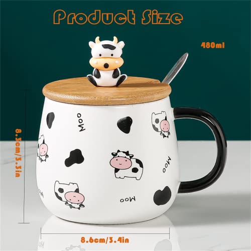 Arawat Cute Cow Coffe Mug With Lid And Spoon Cow Print Stuff Gifts 400Ml Ceramic Tea Coffee Cup Kawaii Cow Mugs Funny 3D Animal Cow Mug Birthday Gifts For Women Girls Kids Cow Lovers #TOP3